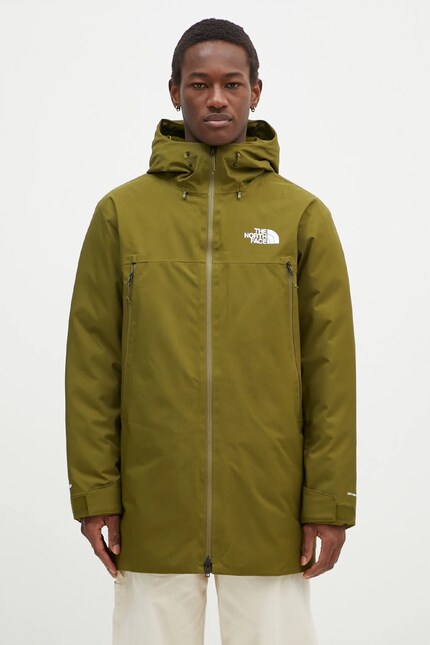 The North Face down jacket MTN Range men's green color