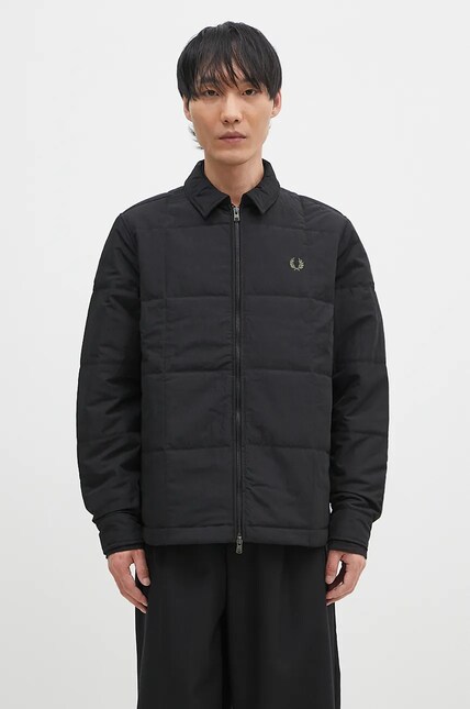 Fred Perry jacket Quilted Overshirt men's black color M6642.102 at