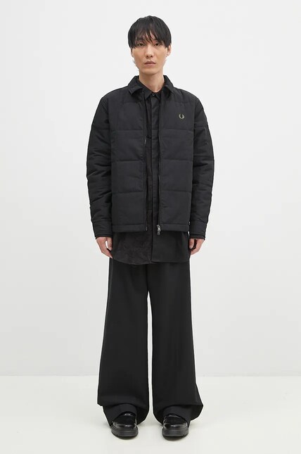 Fred Perry jacket Quilted Overshirt men's black color M6642.102 at