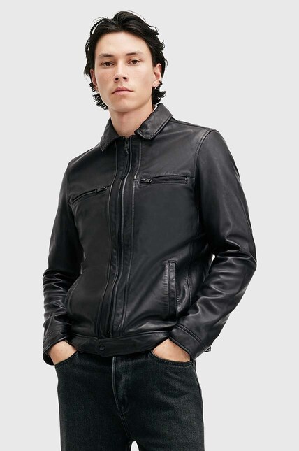ラッキー AllSaints geaca de piele LUCK JACKET barbati, culoarea negru, de