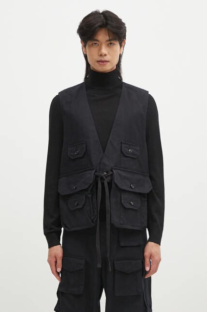 Engineered Garments denim vest Fowl Vest men's black color