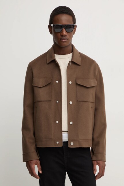 Nanushka woolen shirt jacket RHYS brown color NM24FWJK02578 at PRM US Nanushka woolen shirt jacket RHYS brown color NM24FWJK02578 at PRM US
