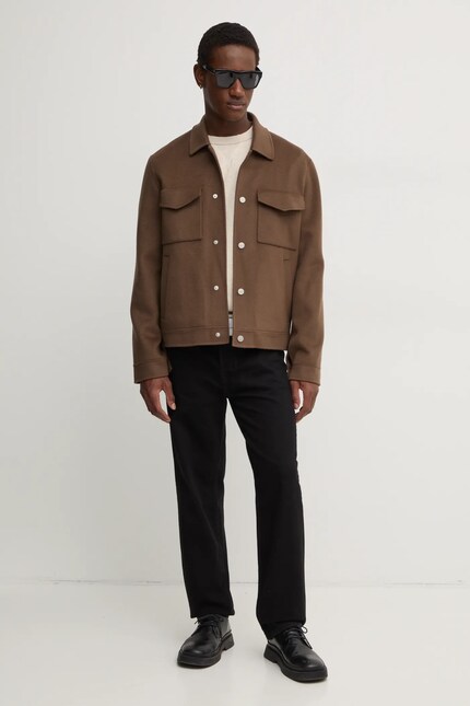 Nanushka woolen shirt jacket RHYS brown color NM24FWJK02578 at PRM US Nanushka woolen shirt jacket RHYS brown color NM24FWJK02578 at PRM US