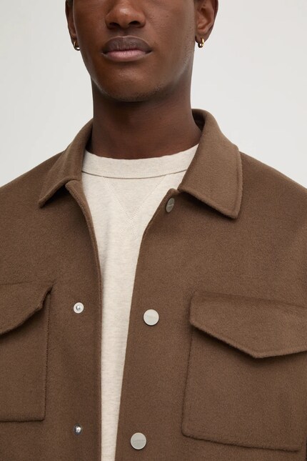 Nanushka ナヌーシュカ　19aw オーバーシャツジャケット Nanushka woolen shirt jacket RHYS brown color NM24FWJK02578 at PRM US