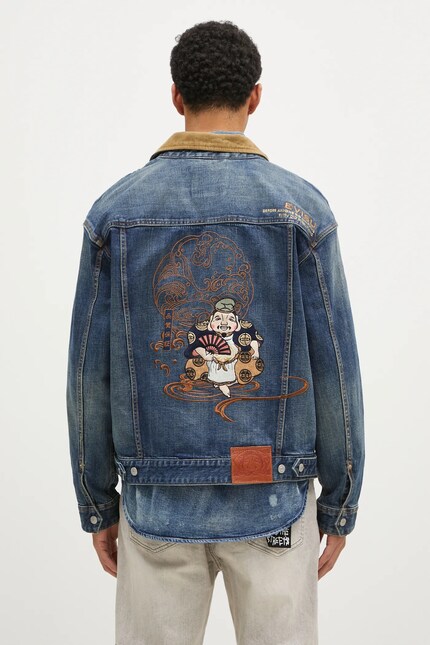 Evisu denim jacket Printed & Emb men's navy blue color