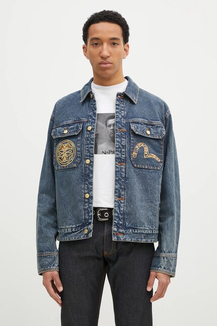 Evisu denim jacket Brocade Appliqué & Carp Emb men's navy blue