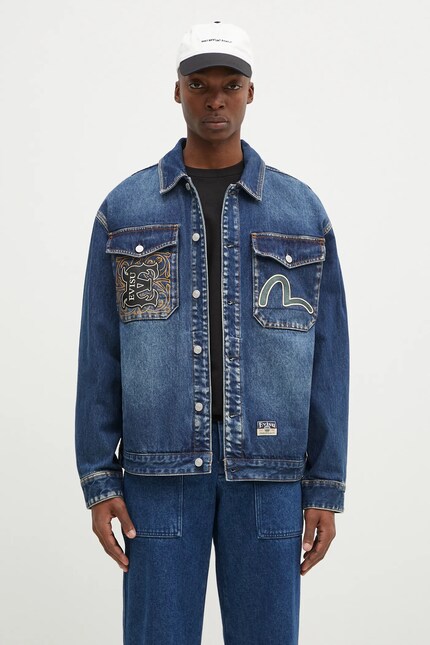 Evisu denim jacket Sheridan Daicock Printed men's navy blue color
