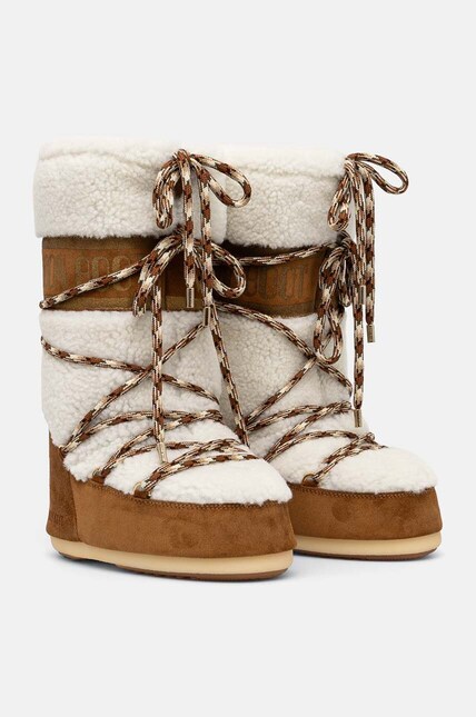 Moon Boot suede snow boots MB ICON SHEARLING brown color