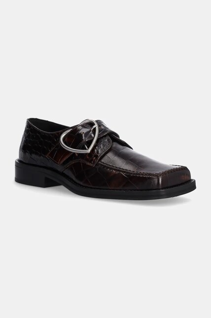 Martine Rose leather shoes Square Toe Buckle Loafer women's brown