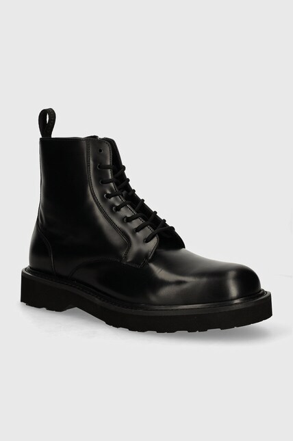 Kenzo leather shoes Ukio Lace Up Boots men's black color