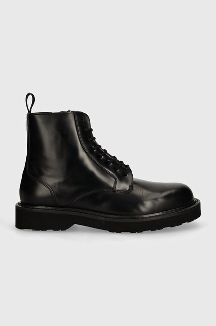 Kenzo leather shoes Ukio Lace Up Boots men's black color