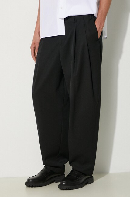 Kenzo wool blend trousers Relaxed School Boy Pant black color