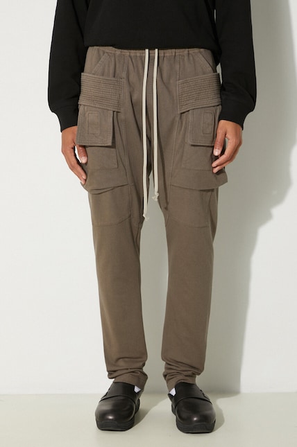 Rick Owens cotton joggers Creatch Cargo Drawstring gray color