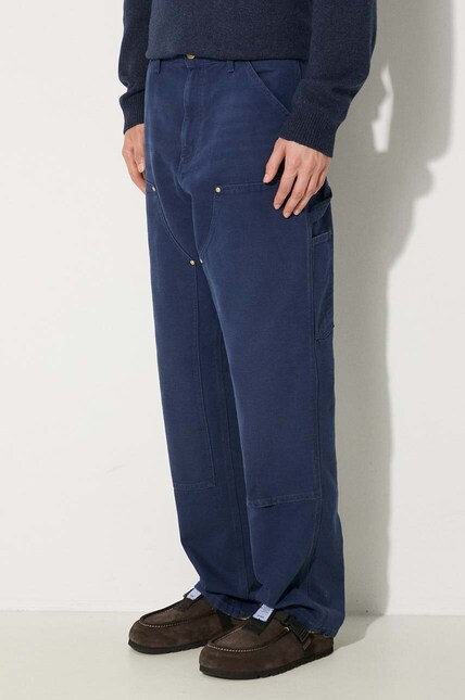 Carhartt WIP cotton trousers Double Knee Pant navy blue color