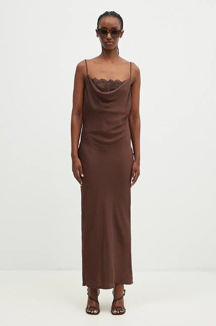 rotate brown dress Satin Corset Maxi Dress Dark Brown