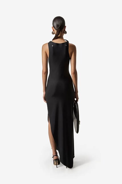 h&m black babydoll dress Coperni Asymmetric Black Satin Dress With Lace Details main image 1