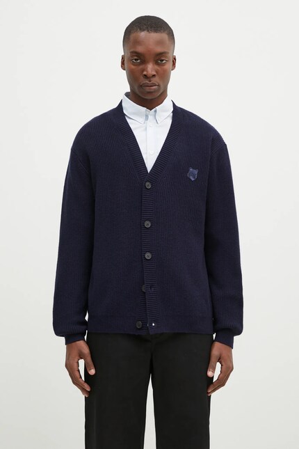 Maison Kitsuné wool blend cardigan Bold Fox Head navy blue color