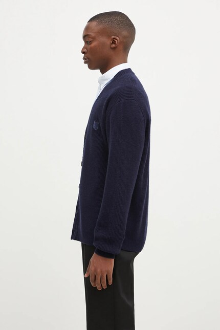 Maison Kitsuné wool blend cardigan Bold Fox Head navy blue color