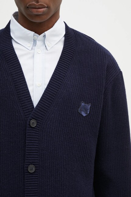 Maison Kitsuné wool blend cardigan Bold Fox Head navy blue color