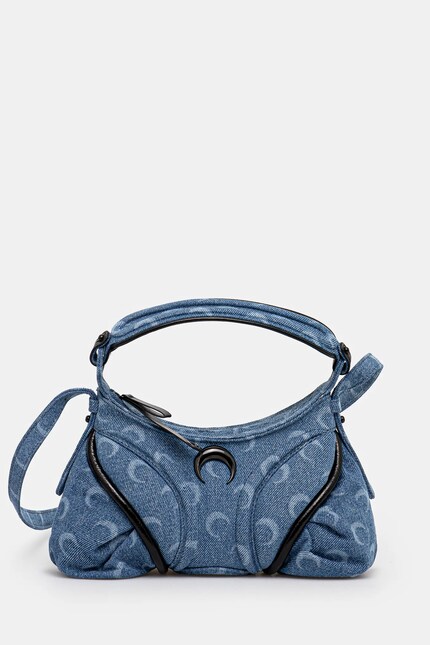 Marine Serre denim handbag Moon Laser Denim Futura Mini blue color