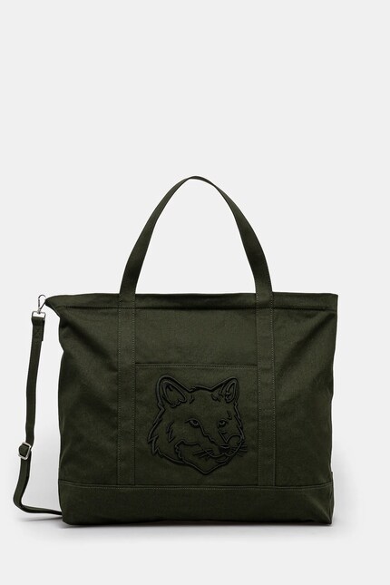 Maison Kitsuné cotton bag Fox Head Xl Tote green color