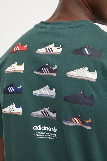 Хлопковая футболка adidas Originals мужская цвет зелёный с принтом