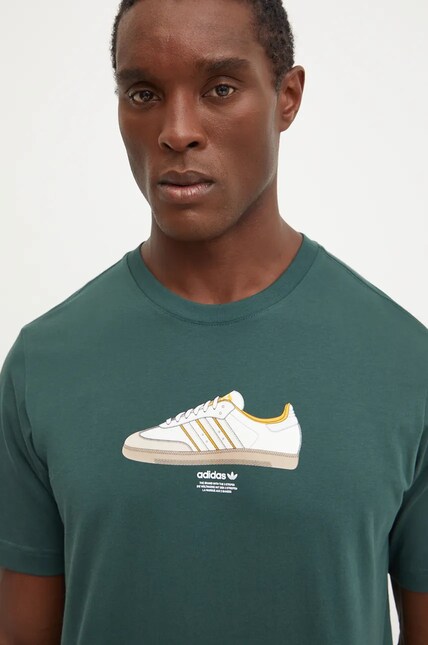 Хлопковая футболка adidas Originals мужская цвет зелёный с принтом
