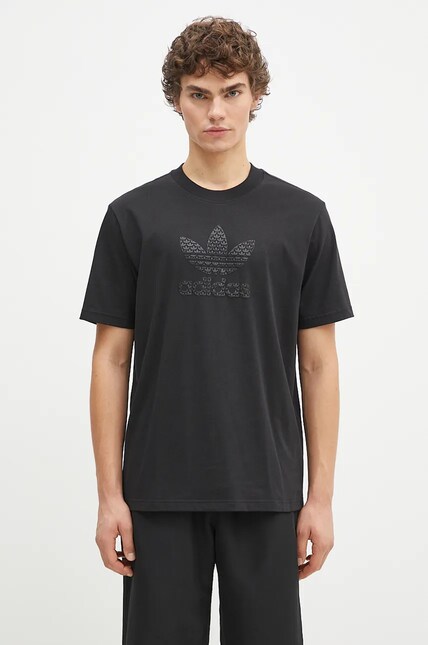 adidas Originals cotton t-shirt men's black color with a print