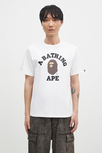 A Bathing Ape cotton t-shirt COLLEGE TEE men's white color with a