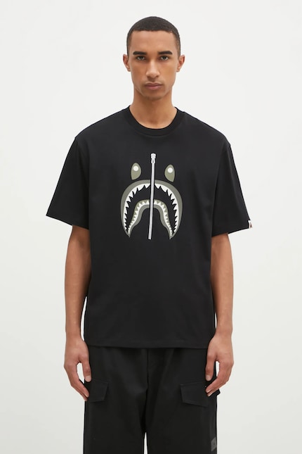 A Bathing Ape cotton t-shirt Shark Tee #2 men's black color with a