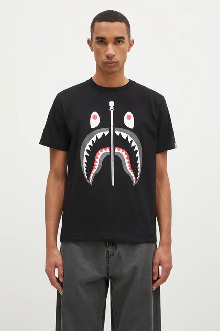 A Bathing Ape cotton t-shirt Shark men's black color with a print
