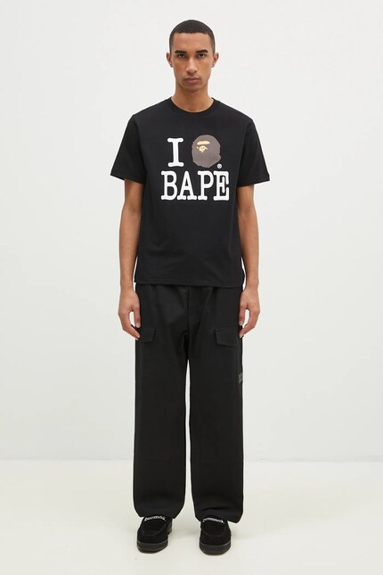 A Bathing Ape cotton t-shirt I Love Bape men's black color with a