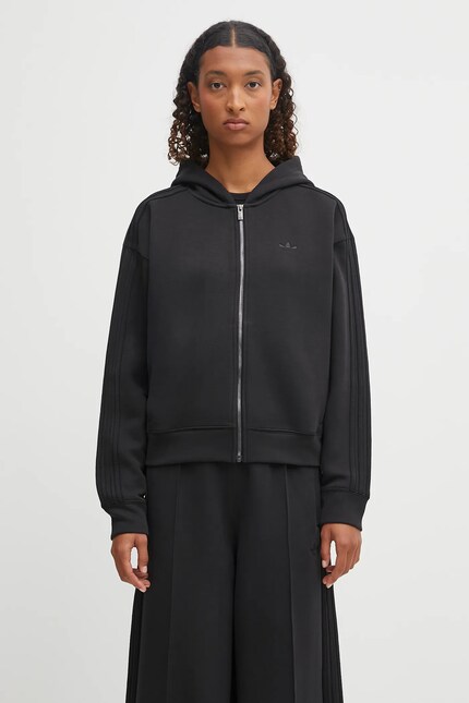 adidas Originals sweatshirt Spacer 3S Fz black color hooded smooth