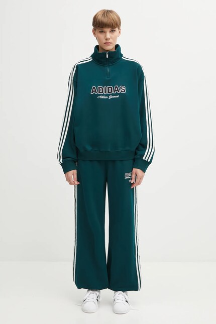Бавовняна кофта adidas Originals Quarter Zip колір зелений з