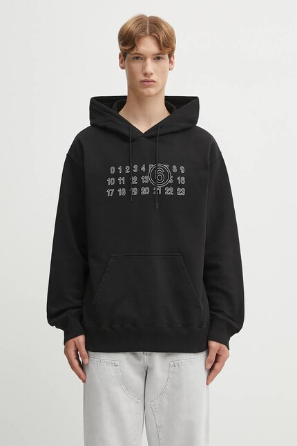 MM6 Maison Margiela cotton sweatshirt black color hooded with a