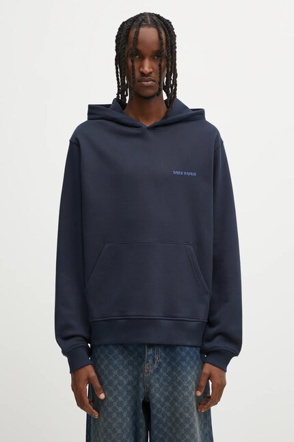 Daily Paper cotton sweatshirt Candle Label Hoodie navy blue color