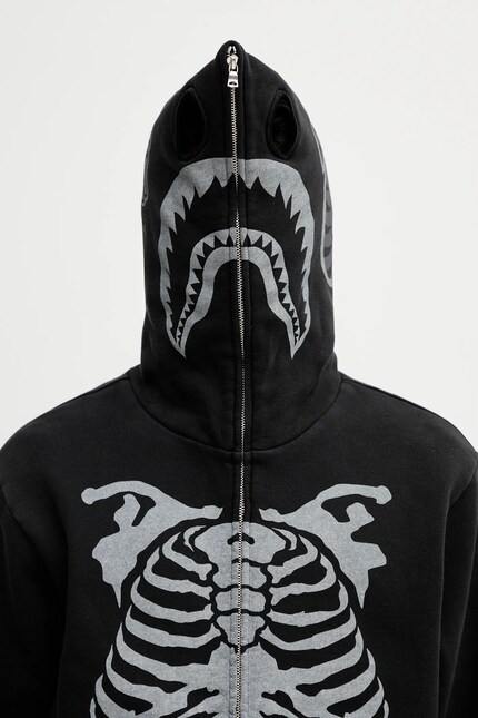 A Bathing Ape sweatshirt Skeleton Shark black color hooded with a