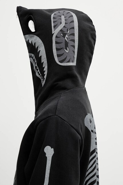 A Bathing Ape sweatshirt Skeleton Shark black color hooded with a
