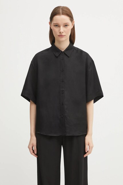 Anine Bing linen blend shirt coco black color relaxed A.07.11130