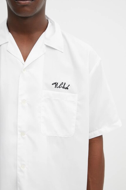 NEIGHBORHOOD shirt solid-color hawaiian shirt ss white color