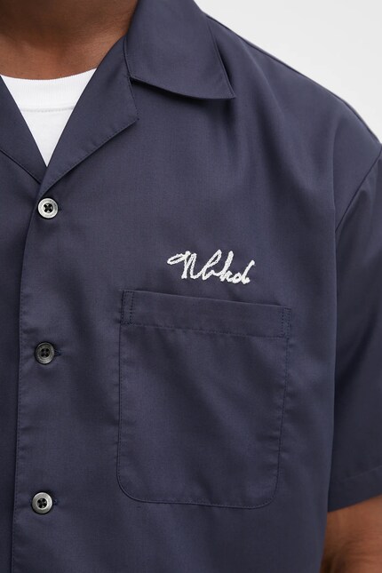 NEIGHBORHOOD shirt solid-color hawaiian shirt ss navy blue color