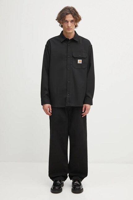 Carhartt WIP shirt with wool blend L/S Ray Shirt black color