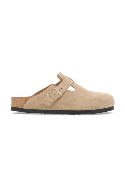 Birkenstock suede sliders Boston beige color 1030883 at PRM US
