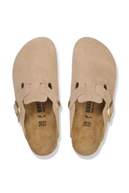 Birkenstock suede sliders Boston beige color 1030883 at PRM US