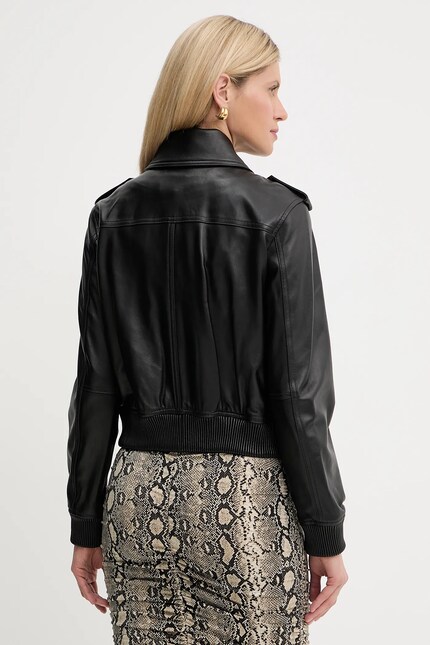 MICHAEL Michael Kors geacă de piele culoarea negru, de tranziție