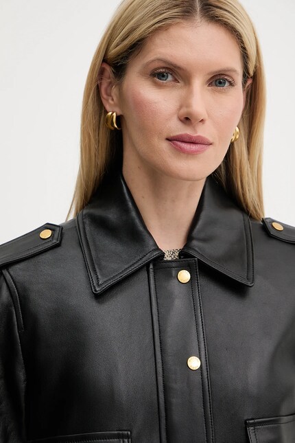 まみ MICHAEL Michael Kors geacă de piele culoarea negru, de tranziție