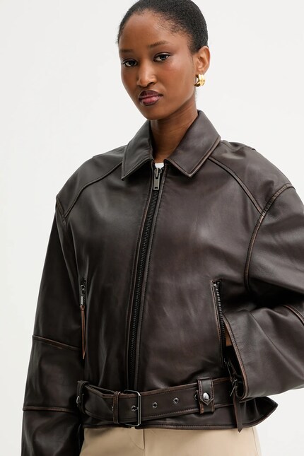 Кожаная куртка Weekend Max Mara EGIZIO цвет коричневый переходная
