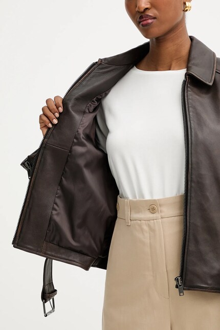 Кожаная куртка Weekend Max Mara EGIZIO цвет коричневый переходная