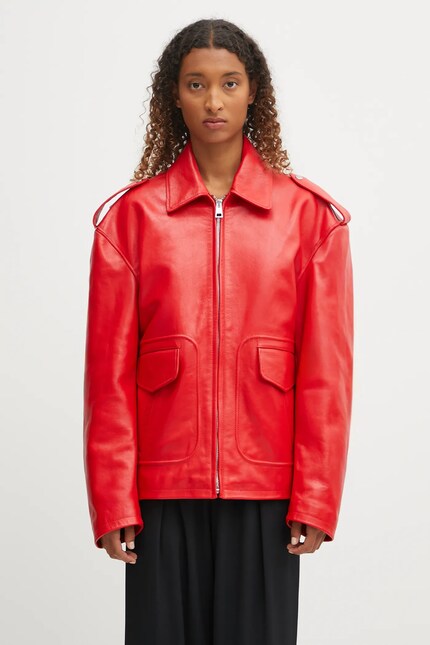 Fiorucci leather jacket Cupid Print Red Leather Aviator red color