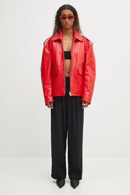 Fiorucci leather jacket Cupid Print Red Leather Aviator red color